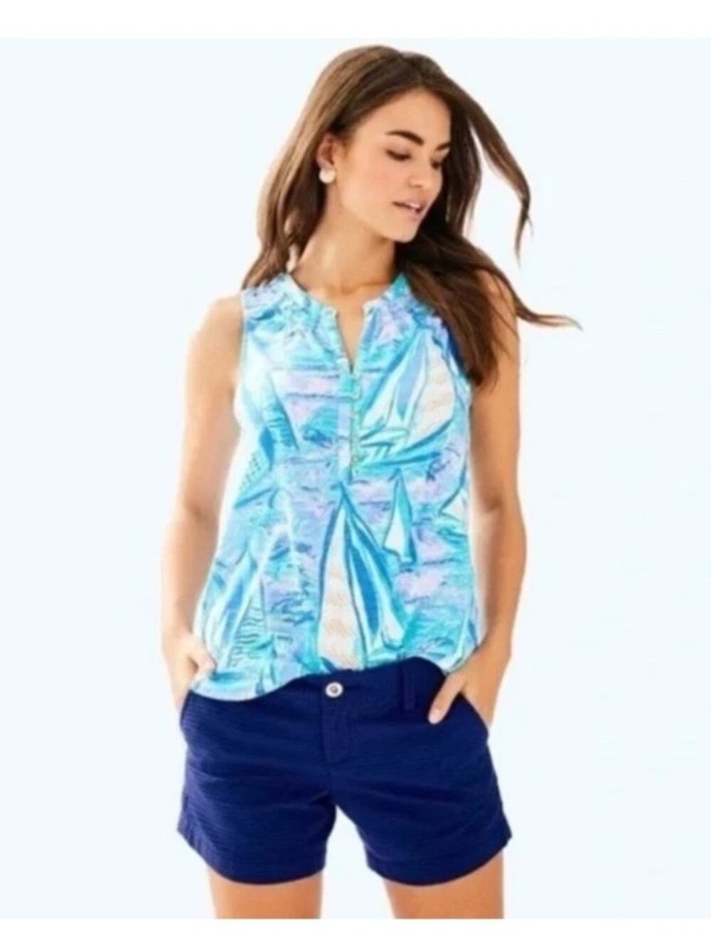 Lily Pulitzer Women's Essie Sleeveless Top Blue Multi Size Xl